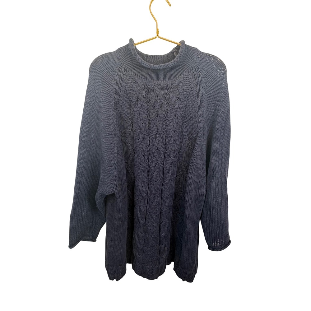Vintage 90s The Limited Navy Blue Cable‎ Knit Roll Neck Ramie Cotton Sweater M